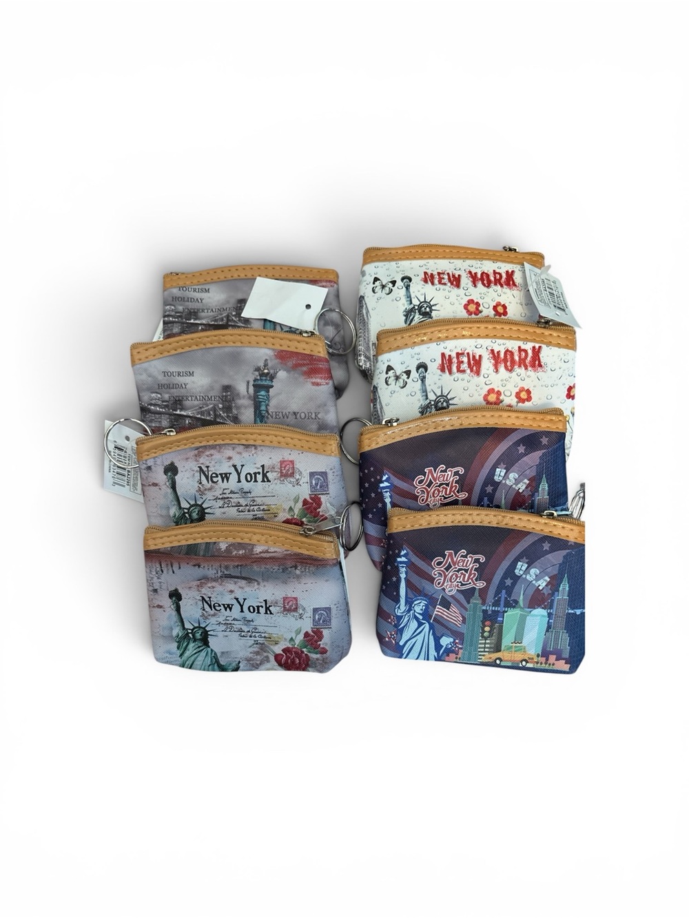 New York Printed Zip Card & Key Holder - Tan Trim